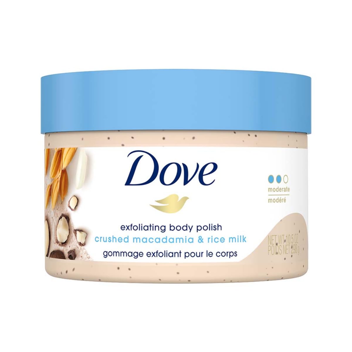 Dove Exfoliating Body Polish Scrub Reveals Visibly Smoother Skin Macadamia and Rice Milk Body Scrub That Nourishes Skin 10.5 oz