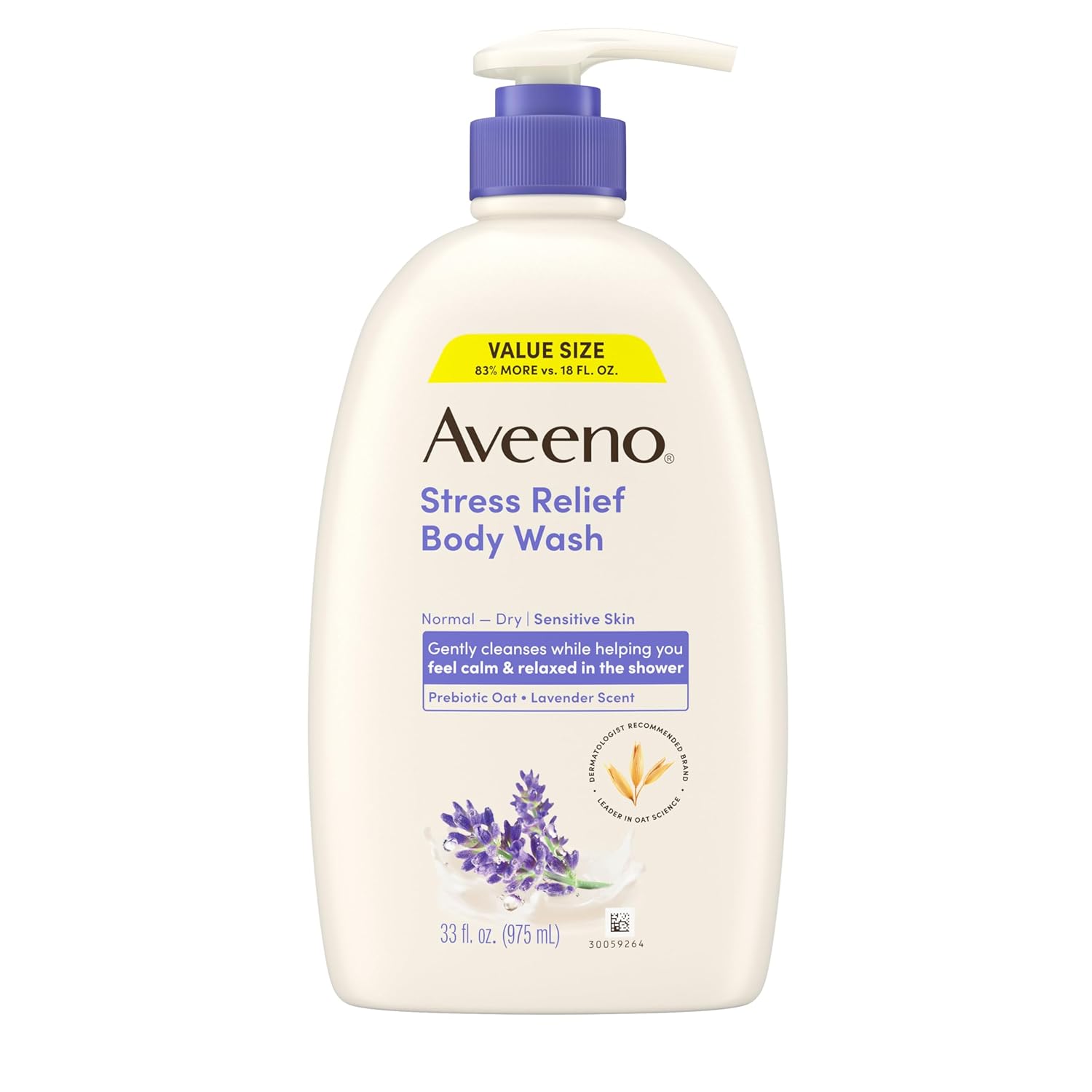 Aveeno Stress Relief Body Wash with Soothing Oat, Gently Cleanses and Moisturizes with Lavender Scent - 33oz