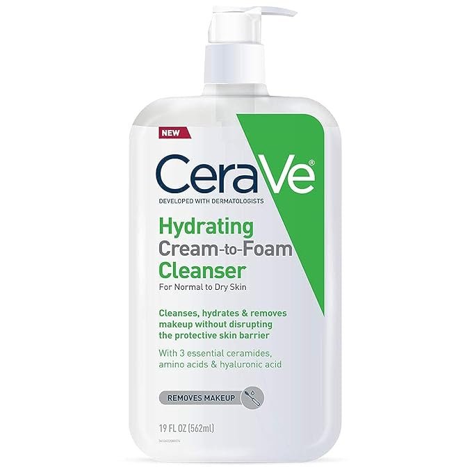 CeraVe Hydrating Cream-to-Foam Face Wash with Hyaluronic for Normal to Dry Skin