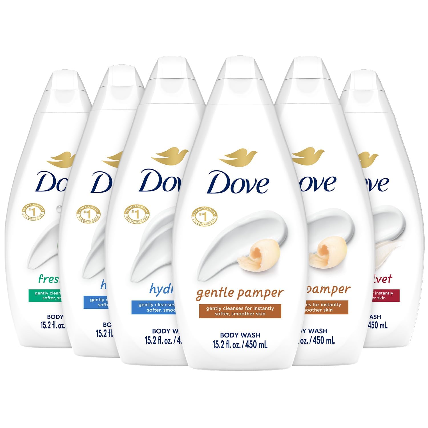 Dove Body Wash Variety - Shea Butter, Deep Moisture, Pistachio Cream, Coconut Milk, Gentle Exfoliating and Silk Glow, 16.9oz
