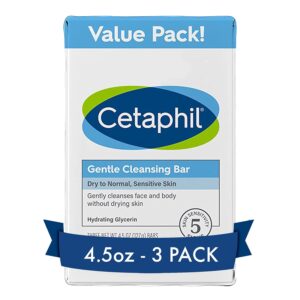 Cetaphil Cleansing Bar | 4.5 oz Bar | Pack of 3 | Nourishing Cleansing Bar For Dry, Sensitive Skin