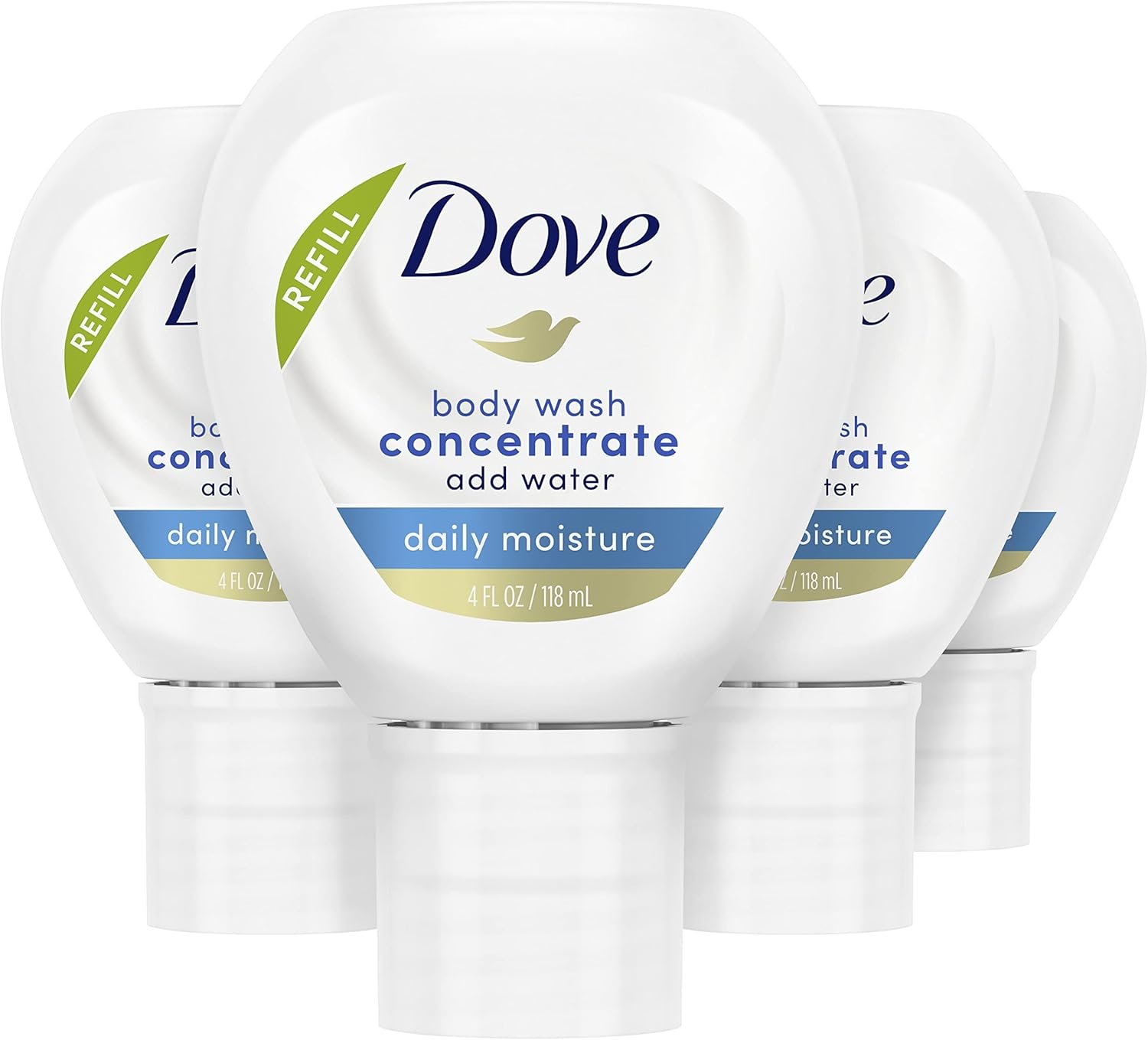 Dove Concentrate Refill for Instantly Soft Skin and Lasting Nourishment Daily Moisture Refill for use Reusable Bottle 4 fl oz (makes 16 fl oz of Body Wash) 4 count