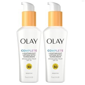 Face Moisturizer by Olay Complete Daily Defense All Day Moisturizer With Sunscreen, SPF30 Sensitive Skin, 2.5 Fl Oz (Pack of 2)