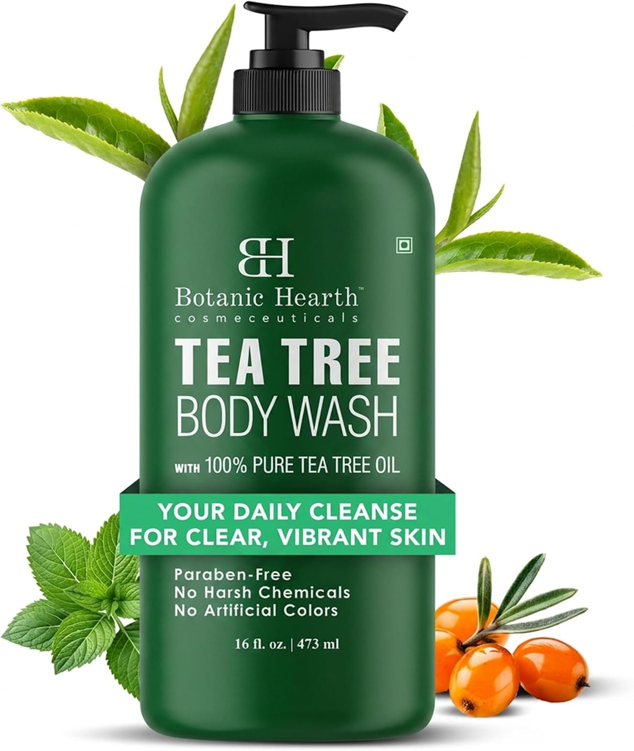 Botanic Hearth Tea Tree Body Wash, Helps Nail , Athletes Foot, Ringworms, Jock Itch, Acne, Eczema & Body Odor, Soothes Itching & Promotes Healthy 16 Fl Oz (473 ml)