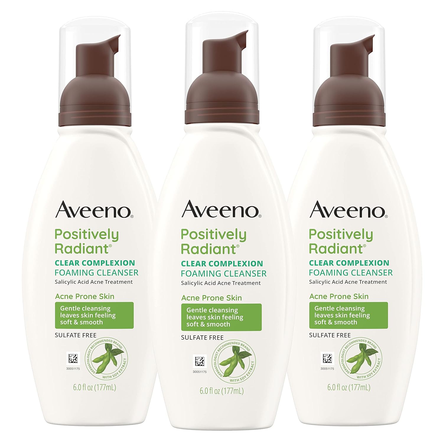 Aveeno Clear Complexion Foaming Oil-Free Facial Cleanser - Pack of 3 bottles 6flOz each